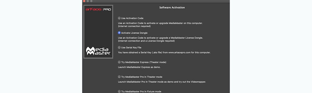 Activate dongle inside the Mediamaster Software