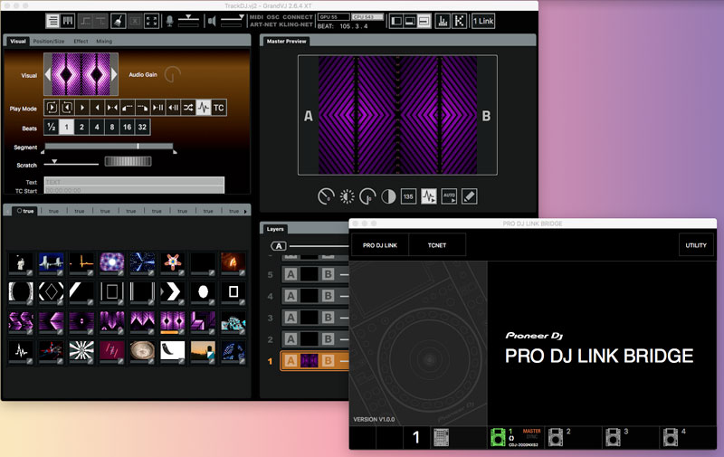 GrandVJ with pioneer pro dj link bridge