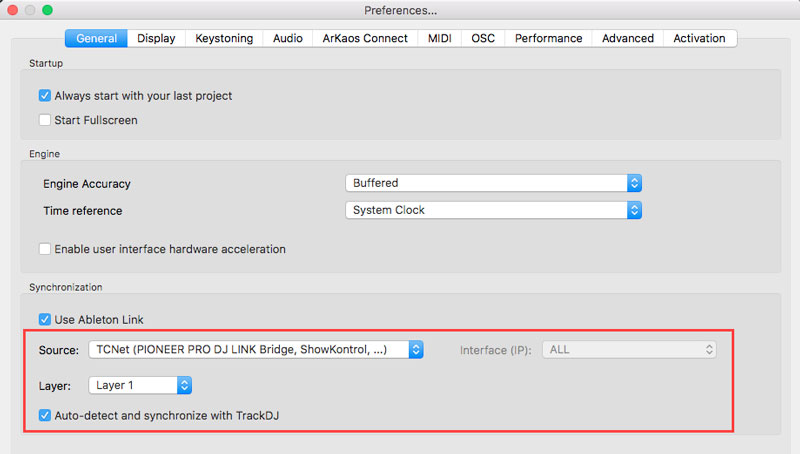 GrandVJ tcnet preferences